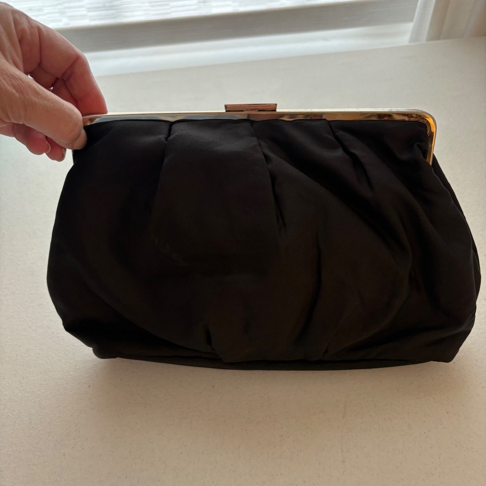 Bulgari Parfums Clutch Bag Women OS Black Gold Tone Frame Evening Bag